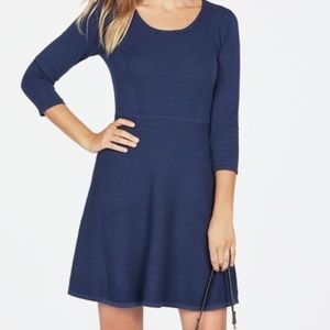 Indigo Blue Textured Fit and Flare Sweater Dress